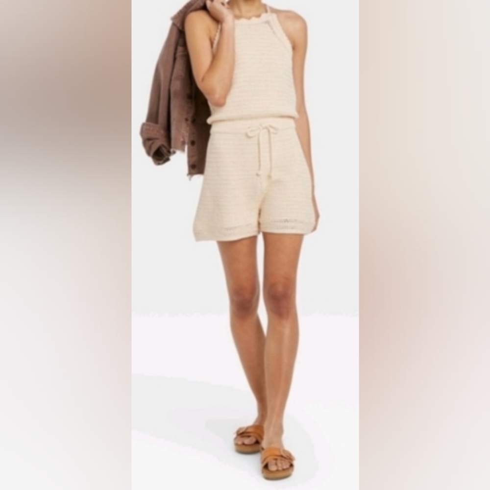 Universal Thread Crochet Tie Neck Romper M NWT